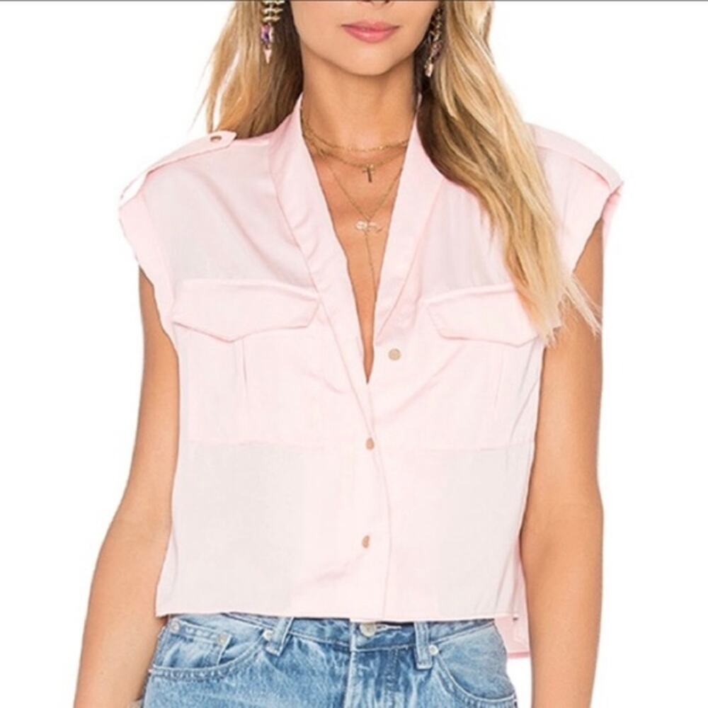 L'Academie Womens The Safari Crop Top Soft Girl Blush Pink Summer Small
